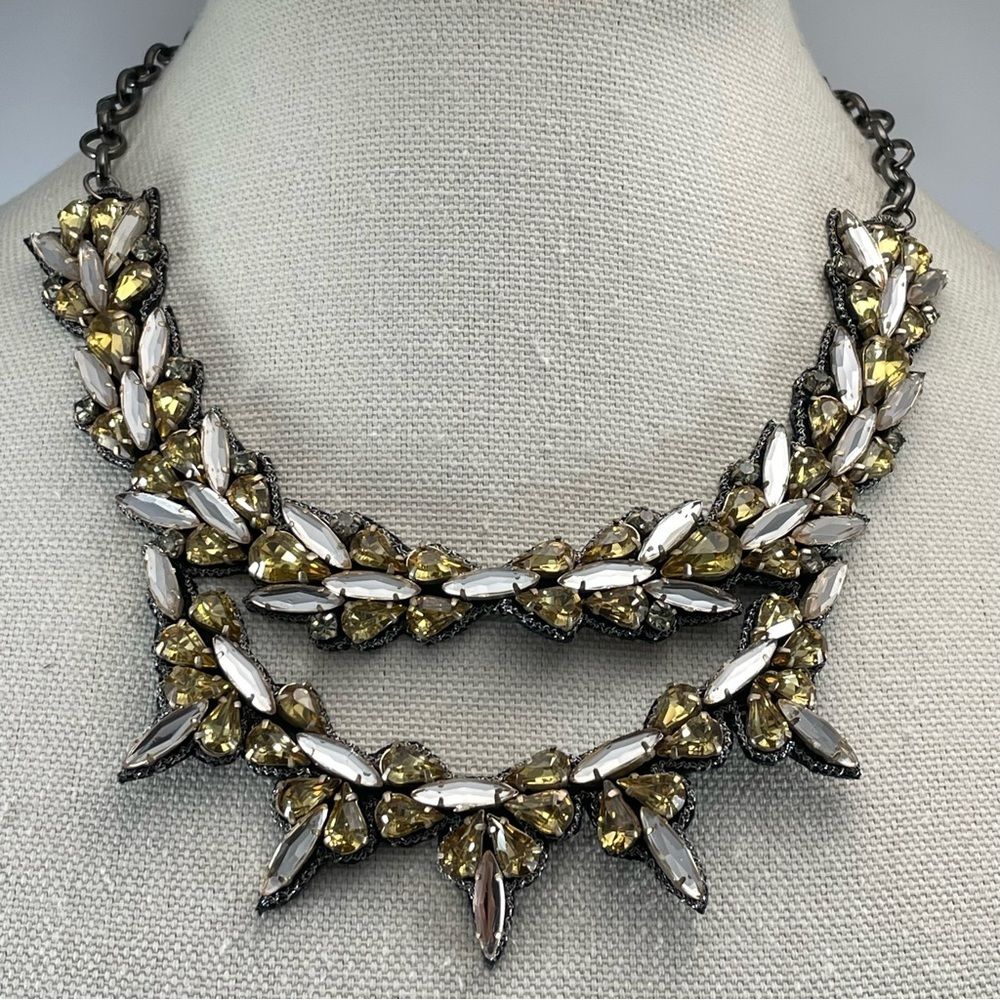 Beautiful Deepa Gurnani Two Tiered Crystal Necklace Yellow White Stunning 166$